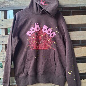 Brown Hoodie with Pink and Yellow Accents